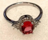 Oval red Ruby and CZ Ring Size 8