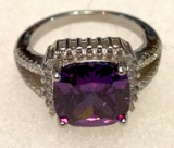 4ct Sterling Silver Amethyst and White Topaz ring size 6