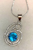 1 ct Sterling Silver Aquamarine and White Topaz Pendant and chain