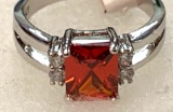 Princess Cut Red Ruby Ring Size 9