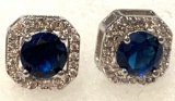Round Cut Blue Sapphire Stud Earrings