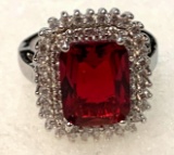 Emerald Cut Ruby and White Sapphire Ring Size 7