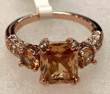 Princess Cut Champagne Topaz Ring Size 9