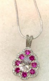 2ct Sterling silver Pink Sapphire And topaz Pendant and chain