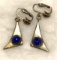 Vintage Sterling Silver and Blue Gem stone Clip On Earrings
