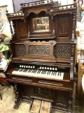 ANTIQUE Walnut. MOLINE Reed/PUMP Organ-Made in Moline, IL High-top W/ Mirror