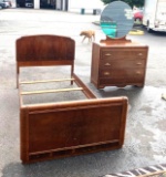 Vintage Waterfall Dresser with Mirror and Matching Twin Bed Fame