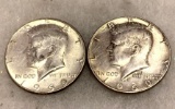 Two 1969 Kennedy Half Dollars 40% Silver