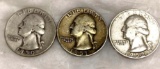 3 Silver Washington Quarters 1950,1951 and 1952