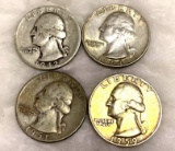 4 Silver Washington Quarter 1942, 1951, 1959 and 1964