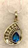 Sterling Silver Blue Topaz Pendant and chain