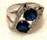 Round Cut Blue Sapphire Ring Size 8