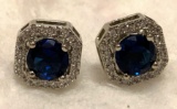 Round Cut Blue Sapphire Cz Stud Earrings