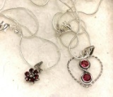 Sterling Silver Garnet Pendant and Chain and Rubelite Tourmaline Pendant and chain