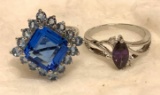 Marquise Cut Amethyst Ring Size 8 and Beautifully faceted Violet Ring size 7