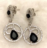 Black Sapphire and white Topaz Sterling Silver Earrings