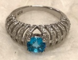 2 ct Sterling Silver Blue Topaz and White Topaz Ring Size 7