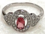 1ct Sterling Silver Ruby and White Topaz Ring Size 7