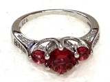2ct Sterling Silver Ruby and White Topaz ring size 6
