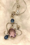 Kunzite and Blue Sapphire Sterling Silver 1 1/2