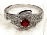 1ct Sterling Silver Ruby and White Topaz Ring Size 6