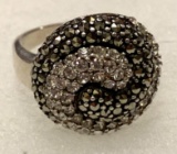 Sterling Silver Onyx and CZ Ring Size 9
