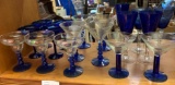 Lot of Blue Glasses- Martini, Margarita and wine Glasses