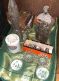 Old Glass Bottles, Crystal Candle Holders, Old Baby Food warmer &Silver Plate Salt and Paper Shakers