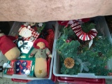 2 Tubs of Christmas deco- Dishes, Snowman, wreath etc