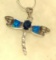 Sterling Silver Australian Fire Opal inlay and Blue Sapphire Dragon Fly Pendant and Chain