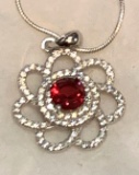 1ct Sterling Silver Ruby and White Topaz Pendant and Chain