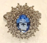 Sky Blue and White Sapphire Ring Size 6
