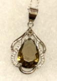 Pear Cut Smokey Quartz Pendant and Chain