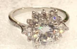 Round White Sapphire Flower Ring Size 7