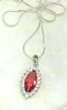 2ct Sterling Silver Ruby and White Topaz Pendant and chain