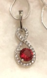 1ct Sterling Silver Ruby and White Topaz Pendant and Chain