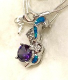 Amethyst and Australian Opal Inlay Sterling Silver Topaz Pendant and chain