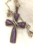 Sterling Silver Purple Stone Cross Pendant and Chain