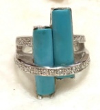 Sterling silver Turquoise and CZ Ring Size 7