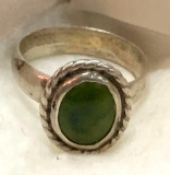 Sterling Silver Jade Ring Size 5