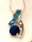 Sterling Silver Blue Sapphire and Australian Opal Inlay Pendant and Chain