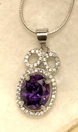 1ct Sterling Silver Amethyst and White Topaz Pendant and chain