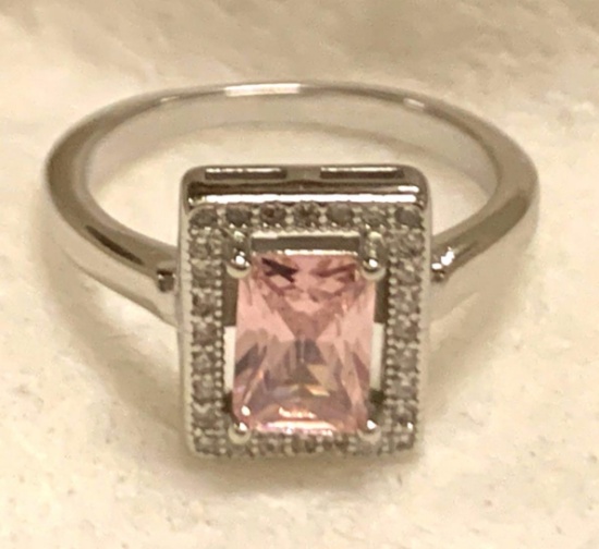 2ct Sterling Silver Pink Sapphire and White Topaz Ring Size 6