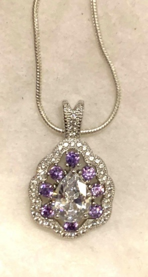 2ct Sterling Silver Amethyst and White Topaz Pendant and Chain