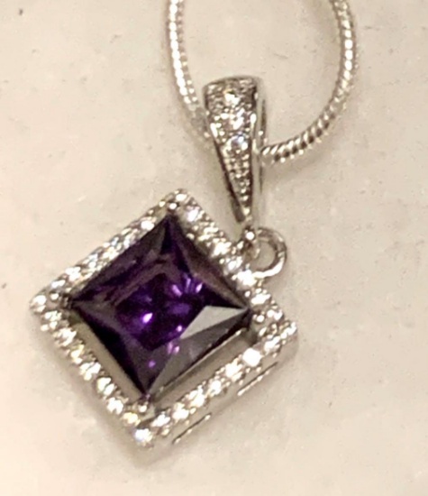 2ct Sterling Silver Amethyst and White Topaz Pendant and Chain