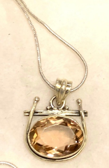 6ct Sterling Silver Padparadscha Sapphire 1" Long Pendant and Chain