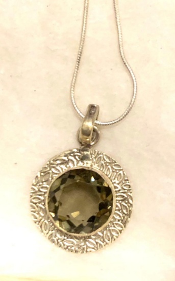 6ct Sterling silver Smoky Topaz 1 1/3" Long Pendant and chain