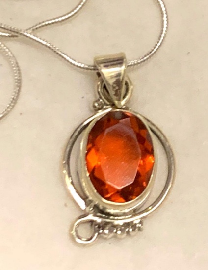 6ct Sterling Silver Garnet 1 1/3" Long Pendant and Chain
