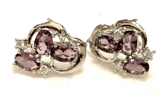 Oval Cut Multi stone Amethyst Earrings