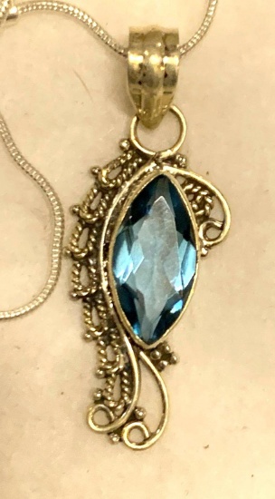 Tanzanite Sterling Silver 1 2/3" Long pendant and Chain